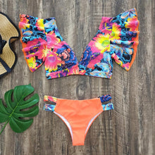 Load image into Gallery viewer, New Bikini Set Female Ruffle Swimwear Women Print Floral Push Up Swimsuit Bathing Suit Flounce Bikini Set Women Side Bandage Two Piece Swimsuit Beachwear