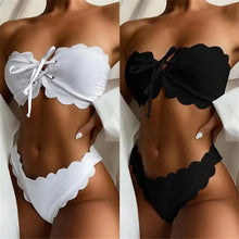 Load image into Gallery viewer, New Black/White Bikini High Waist Strapless Bikini Women Swimwear Women's Swimsuit Padded Bathing Suit Lace-up Pure Color Soft And Comfortable Bikinis