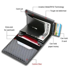 Load image into Gallery viewer, New Carbon Fiber Card Holder Wallets Luxury Men Black Magic Leather Cool Slim Mini Wallet Small Money Bag Male Purses Magnet Closure Wallet