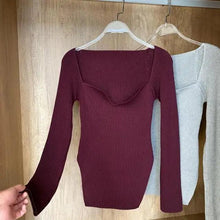 Load image into Gallery viewer, New Casual And Trendy Square Collar Long Sleeve Woman's Sweaters Knitted Pullover Spring Autumn Sweater Winter Tops For Women Black And White Jumper