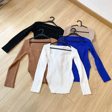 Load image into Gallery viewer, New Casual And Trendy Square Collar Long Sleeve Woman's Sweaters Knitted Pullover Spring Autumn Sweater Winter Tops For Women Black And White Jumper