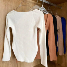 Load image into Gallery viewer, New Casual And Trendy Square Collar Long Sleeve Woman's Sweaters Knitted Pullover Spring Autumn Sweater Winter Tops For Women Black And White Jumper