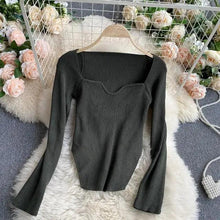 Load image into Gallery viewer, New Casual And Trendy Square Collar Long Sleeve Woman's Sweaters Knitted Pullover Spring Autumn Sweater Winter Tops For Women Black And White Jumper