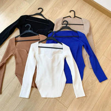Load image into Gallery viewer, New Casual And Trendy Square Collar Long Sleeve Woman's Sweaters Knitted Pullover Spring Autumn Sweater Winter Tops For Women Black And White Jumper