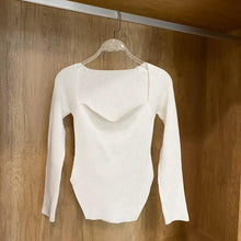 Load image into Gallery viewer, New Casual And Trendy Square Collar Long Sleeve Woman's Sweaters Knitted Pullover Spring Autumn Sweater Winter Tops For Women Black And White Jumper