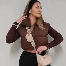 Load image into Gallery viewer, New Chic Lady Fashionable Women's Casual High Collar In Coffee Color Short Outwear Zippers Sleeveless Jackets Vest