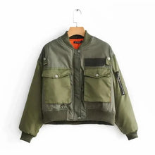 Load image into Gallery viewer, New Classic Design Autumn Winter Green Short Jackets Women Fashionable Long Sleeve Zipper Bomber Jacket Outwear Women's Coat
