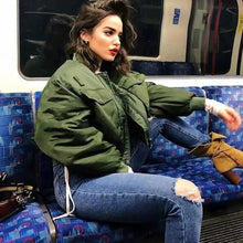 Load image into Gallery viewer, New Classic Design Autumn Winter Green Short Jackets Women Fashionable Long Sleeve Zipper Bomber Jacket Outwear Women's Coat