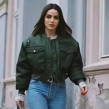 Load image into Gallery viewer, New Classic Design Autumn Winter Green Short Jackets Women Fashionable Long Sleeve Zipper Bomber Jacket Outwear Women's Coat
