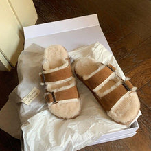 Load image into Gallery viewer, New Cotton Wool Shoes Double Buckle Belt Wool Shoes Indoor Outdoor Wear Warm Slippers Comfy Soft Women Slippers Fur Lined Orthopedic Indoor House Shoes With Adjustable Buckle