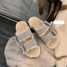 Load image into Gallery viewer, New Cotton Wool Shoes Double Buckle Belt Wool Shoes Indoor Outdoor Wear Warm Slippers Comfy Soft Women Slippers Fur Lined Orthopedic Indoor House Shoes With Adjustable Buckle