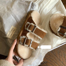 Load image into Gallery viewer, New Cotton Wool Shoes Double Buckle Belt Wool Shoes Indoor Outdoor Wear Warm Slippers Comfy Soft Women Slippers Fur Lined Orthopedic Indoor House Shoes With Adjustable Buckle