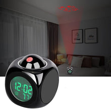 Load image into Gallery viewer, New Creative Attention Projection Digital Weather LCD Snooze Clock Projection Alarm Clock Wake Up Bedroom with Data and Temperature Display Talking Function LED Wall/Ceiling Projection Bell Alarm Display Backlight LED Projector Home Clock Timer