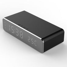 Load image into Gallery viewer, New Electric LED Alarm Clock With Mobile Phone Wireless Charger HD Clock Digital Alarm Clock with Wireless Charging 3 Alarms LED Display Sound Control and Snooze Dual for Bedroom Bedside Office Mirror With Time Memory Digital Thermometer Clock