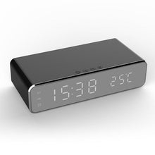 Load image into Gallery viewer, New Electric LED Alarm Clock With Mobile Phone Wireless Charger HD Clock Digital Alarm Clock with Wireless Charging 3 Alarms LED Display Sound Control and Snooze Dual for Bedroom Bedside Office Mirror With Time Memory Digital Thermometer Clock
