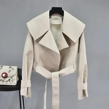 Load image into Gallery viewer, New Elegance Autumn Women's Pu Leather Jackets Short Coat Turndown Collar Belt Lace-up Motorcycle Black Punk Red Overcoat Female Outwear