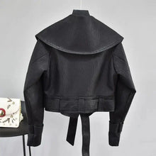 Load image into Gallery viewer, New Elegance Autumn Women's Pu Leather Jackets Short Coat Turndown Collar Belt Lace-up Motorcycle Black Punk Red Overcoat Female Outwear