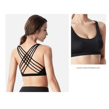 Load image into Gallery viewer, New Elegance Fitness Sports Bra for Women Push Up Wirefree Padded Crisscross Strappy Running Gym Training Workout Yoga Underwear Crop Tops