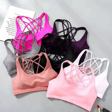 Load image into Gallery viewer, New Elegance Fitness Sports Bra for Women Push Up Wirefree Padded Crisscross Strappy Running Gym Training Workout Yoga Underwear Crop Tops