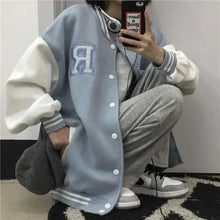 Load image into Gallery viewer, New Elegance Spring Autumn Coat Baseball Bomber Jacket Loose Letter R Men Women Couples Tops Plus Size Jackets Streetwear