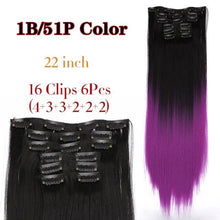 Load image into Gallery viewer, New Fashion 16 Clip In Hair Extension Long Straight Natural Black 6 Pcs/Set 16 Clips 22 Inch Synthetic Hair Piece Wigs For Black Women Cosplay Wigs For Women