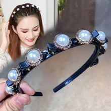 Load image into Gallery viewer, New Fashion Explosion Pearl Rhinestone Bangs Clip Headband Double Combed Bangs Double Layer Braiding Headband with Hair Clips Hair Tools for Women Hair Accessories