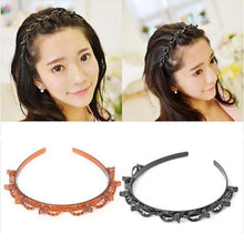 Load image into Gallery viewer, New Fashion Explosion Pearl Rhinestone Bangs Clip Headband Double Combed Bangs Double Layer Braiding Headband with Hair Clips Hair Tools for Women Hair Accessories