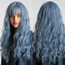 Load image into Gallery viewer, New Fashion Long Wavy Ombre Brown Highlight Wigs with Bangs Synthetic Natural Wig for Women Heat Resistant Cosplay Hair Wigs For Black Women Wigs For Cosplay