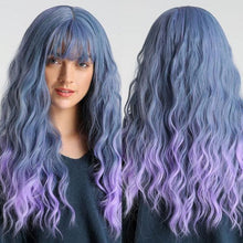 Load image into Gallery viewer, New Fashion Long Wavy Ombre Brown Highlight Wigs with Bangs Synthetic Natural Wig for Women Heat Resistant Cosplay Hair Wigs For Black Women Wigs For Cosplay