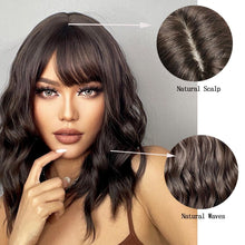 Load image into Gallery viewer, New Fashion Short Bob Water Wave Synthetic Wigs for Women Natural Cosplay Fake Hair Shoulder Length Women's Brown Wig with Bangs Wigs For Black Women
