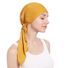 Load image into Gallery viewer, New Fashion Soft Cotton Solid Color Elastic Wrap Lightweight Scarf Hats Muslim Turban Elegant Bonnet Inner Hijab Hat Female Turbantes caps For Women