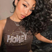 Load image into Gallery viewer, New Fashion styles cute Rhinestone sleeveless Crop Tank Top Streetwear cute tops for summer