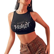 Load image into Gallery viewer, New Fashion styles cute Rhinestone sleeveless Crop Tank Top Streetwear cute tops for summer