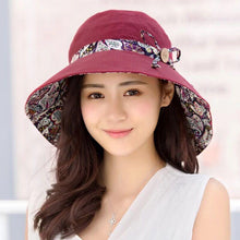 Load image into Gallery viewer, New Fashionable Women Sun Hat Summer Hat Foldable Ladies Wide Large Brim Floppy Folding Summer Beach Sun Hat Comfortable Cotton Cap Anti-UV Big Summer Biking Beach Hat Fashion Sun Hat