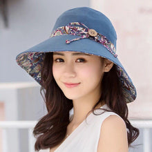 Load image into Gallery viewer, New Fashionable Women Sun Hat Summer Hat Foldable Ladies Wide Large Brim Floppy Folding Summer Beach Sun Hat Comfortable Cotton Cap Anti-UV Big Summer Biking Beach Hat Fashion Sun Hat