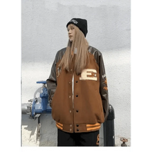 Load image into Gallery viewer, New Free Style Woman Jacket Hip Hop Furry Bone Patchwork Color Block Jackets Mens Streetwear Men Baseball Coats Unisex