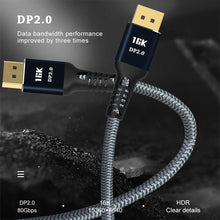 Load image into Gallery viewer, New HDR Resolution DisplayPort 2.0 Cable 16K 10K 80Gbps16K DisplayPort 2.0 Cable 10ft Supports 16K@60Hz 0K@60Hz 8K@60Hz 4K@165Hz 4K@144Hz 80Gbps Dynamic HDR Adapter For Video PC Laptop TV Monitor