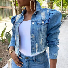 Load image into Gallery viewer, New Incredible Spring Women Sexy Ripped Denim Jackets Vintage Casual Short Jean Jacket Puff Sleeve Winter Female Coat Streetwear