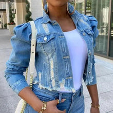 Load image into Gallery viewer, New Incredible Spring Women Sexy Ripped Denim Jackets Vintage Casual Short Jean Jacket Puff Sleeve Winter Female Coat Streetwear