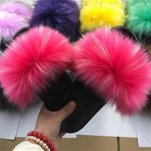 Load image into Gallery viewer, New Luxury Fluffy Slippers Indoor Warm Furry Fur Flip Flops Women Amazing Plush Slides Shoes Warm Comfortable Fuzzy Furry Slippers Indoor Cozy Memory Foam Anti-Slip Flip Flops