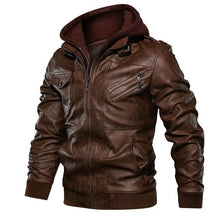 Load image into Gallery viewer, New Men's PU Leather Jackets Autumn Casual Motorcycle Jacket Biker Hooded Jackets Autumn Casual Warm Jacket Men Winter Clothing Jackets Men Black Vintage Motorcycle Jacket With Removable Hood