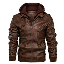 Load image into Gallery viewer, New Men's PU Leather Jackets Autumn Casual Motorcycle Jacket Biker Hooded Jackets Autumn Casual Warm Jacket Men Winter Clothing Jackets Men Black Vintage Motorcycle Jacket With Removable Hood