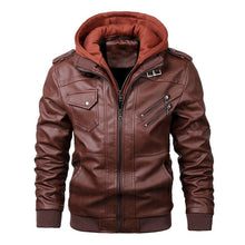 Load image into Gallery viewer, New Men's PU Leather Jackets Autumn Casual Motorcycle Jacket Biker Hooded Jackets Autumn Casual Warm Jacket Men Winter Clothing Jackets Men Black Vintage Motorcycle Jacket With Removable Hood