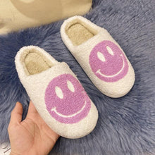 Load image into Gallery viewer, New Pink Smiley Face Slippers Women Smile Slippers Happy Face Slippers Retro Smiley Face Soft Plush Comfy Warm Slip-on Slippers Fluffy Fur Lined Mens Cute Home Sandals Winter Indoor House Slippers