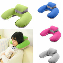 Load image into Gallery viewer, New Portable U Shape Air Inflatable Travel Pillow Support Flocking PVC Ultra Soft Comfort Neck Travel Pillow Neck Pillow for Airplane Travel Inflatable Neck Pillow for Airplane with 3D Contoured Eye Masks Adjustable Neck Support Pillow for Traveling