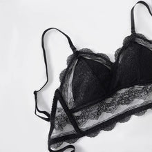 Load image into Gallery viewer, New Splendid French Style Lingerie Soft Bralette Deep V Lace Wireless Triangular Padded Cups Backless Bra