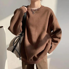 Load image into Gallery viewer, New Spring Fleece Thick Sweatshirt Vintage Solid Warm O Neck Pullover Grey Brown Lady New All-Match Hooded Autumn Women Pullover Round Neck Large Size Loose Long Sleeve Sweatshirt