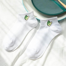 Load image into Gallery viewer, Solid Color Avocado Printed Socks Casual Joker Cotton Short Socks Ladies Fruit Print Concise College Style Breathable Cotton Short Socks For Men And Women