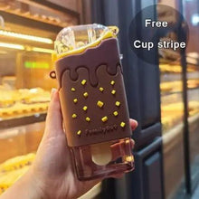 Load image into Gallery viewer, New Summer Cute Donut Ice Cream Water Bottle With Straw Creative Square Watermelon Cup Portable Leakproof Bottle