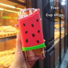 Load image into Gallery viewer, New Summer Cute Donut Ice Cream Water Bottle With Straw Creative Square Watermelon Cup Portable Leakproof Bottle
